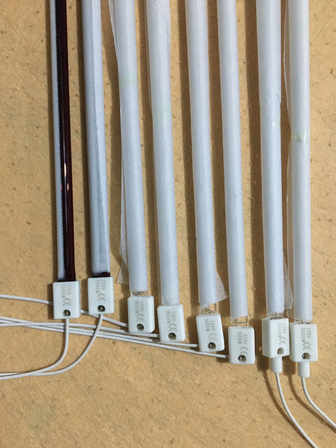 Elementy grzewcze kwarcowe na podczerwień halogenowe 220V 1500W
